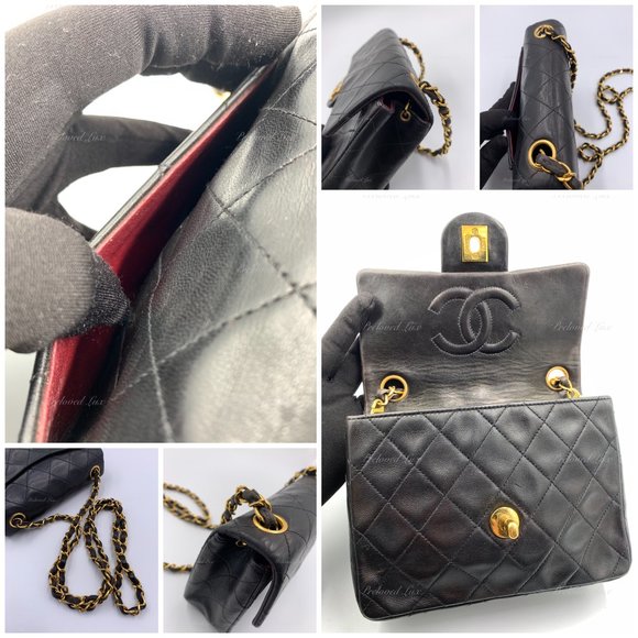 Authentic CHANEL Classic Lambskin Chain Mini Square Flap Bag black in Gold Hardw - Picture 12 of 17